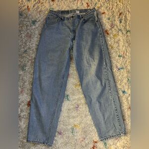 Levi's vintage 560 denim Light Blue Tapered Jeans made in Canada mended